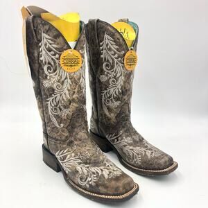 Corral Embroidery Flowered Knee High Square Toe Glow Boots Multicolor 7.5 M